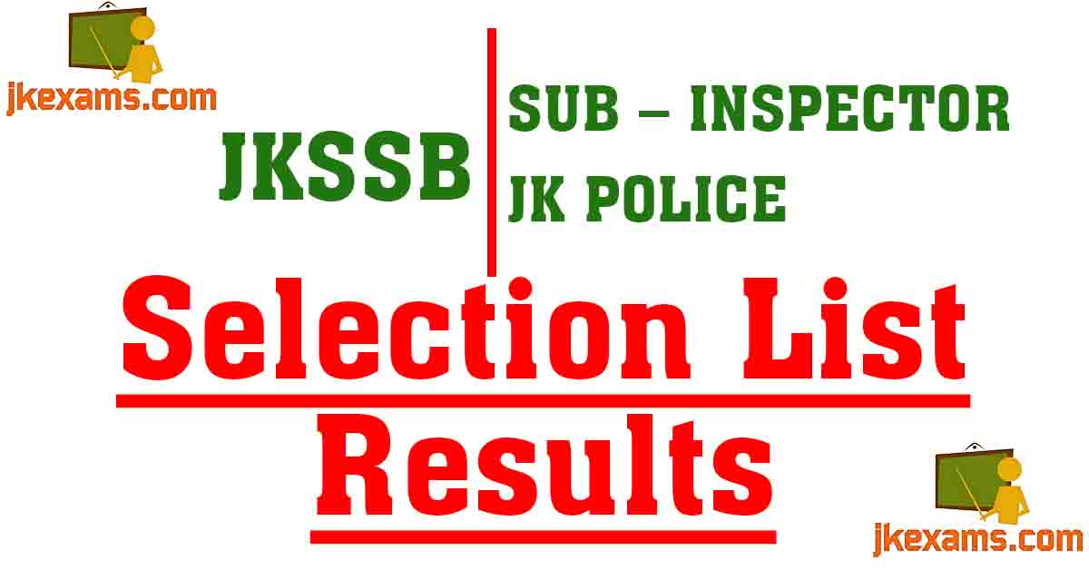 JKSSB SI Selection List 2024